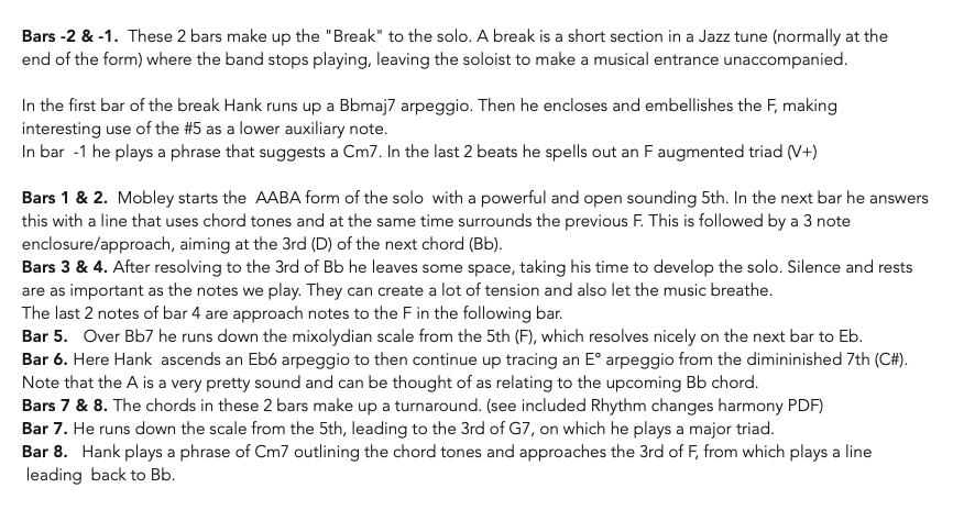 Hank Mobley Rhythm Changes Analysis Masterclass