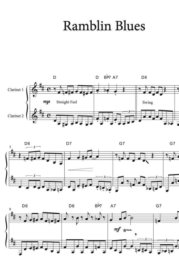 Intermediate Blues Clarinet Duets Digital Download  ´Premium´ version