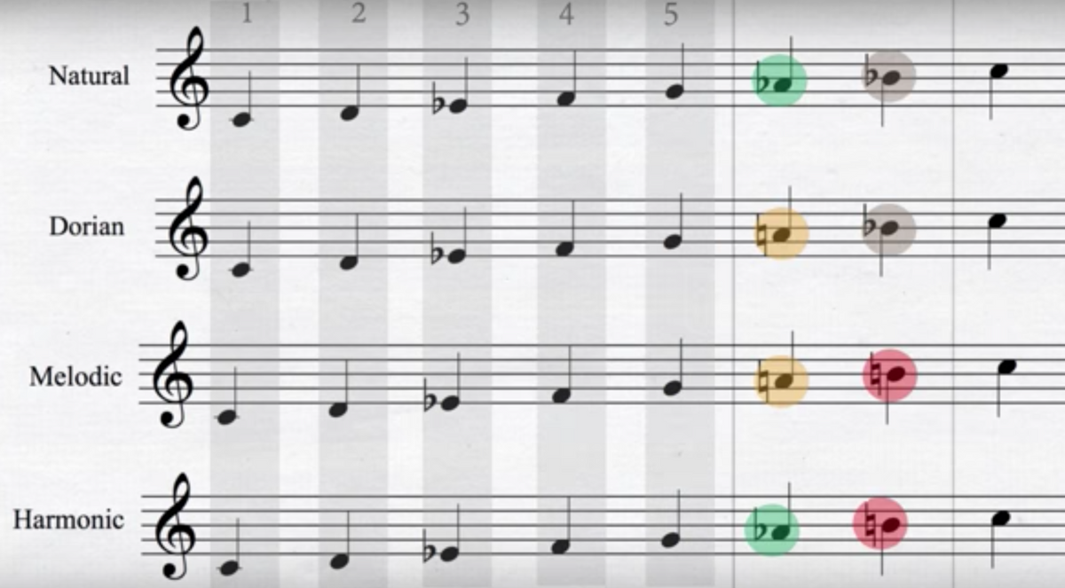Natural, Melodic, Dorian + Harmonic Minor (chordal)  Exercises - download