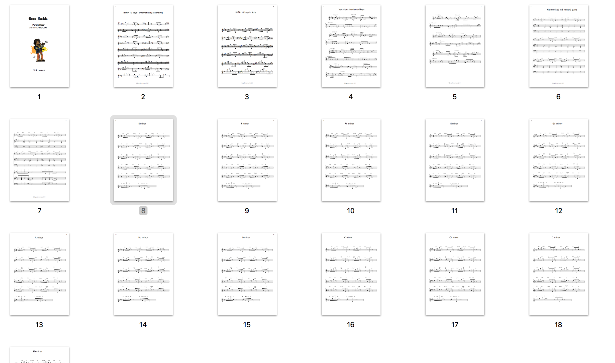 Jimi Hendrix - warm up exercises- thumbnails